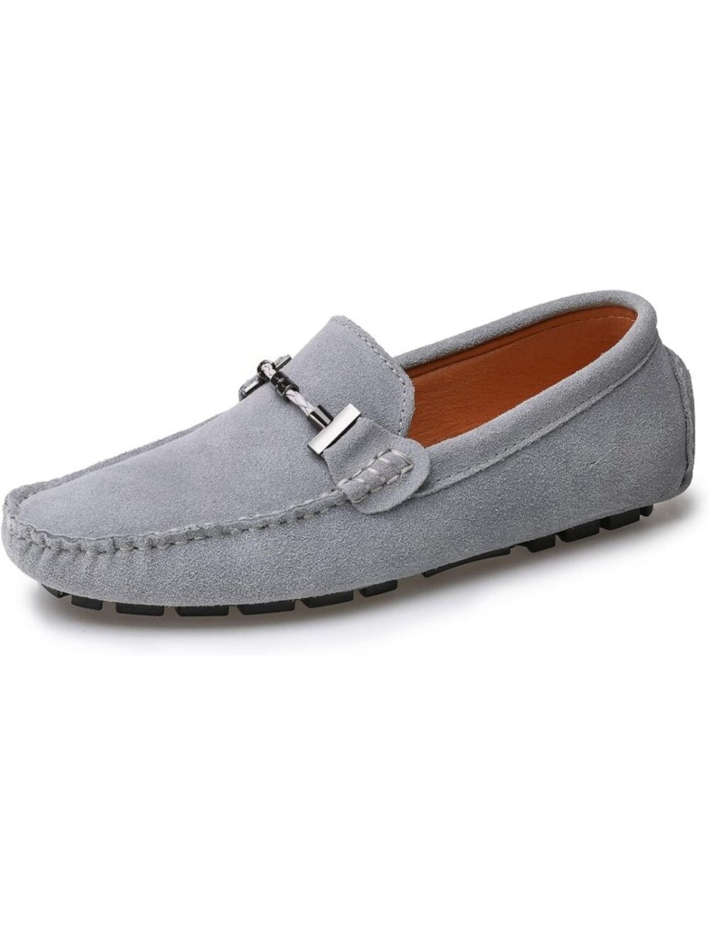 DCZTELG Men's Grey Suede Calf Leather Penny Loafer Slip On Party Comfort Shoes